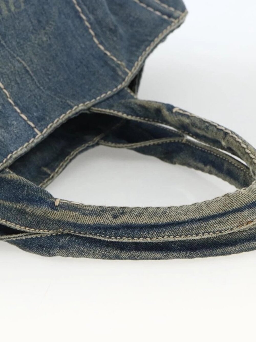 PRADA Canapa GM Hand Bag Denim Blue Gold Auth 173937 - Picture 8 of 16